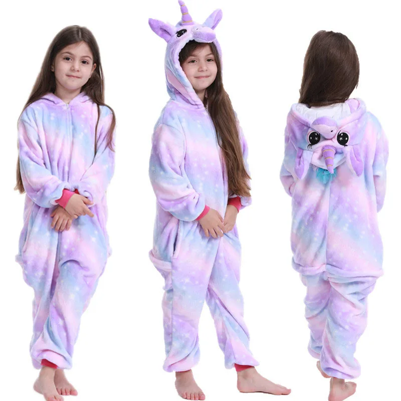 Зимний комбинезон для мальчиков и девочек; Пижама с единорогом; модная Пижама с рисунками животных; детская пижама с пандой; фланелевый комбинезон; одежда для сна
