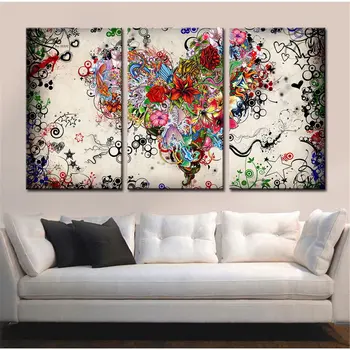 

No Frame 3 Pieces Drop Shipping Abstract Decorative Painting Heart Shape Flowers Canvas Wall Art Picture For Living Room Decor