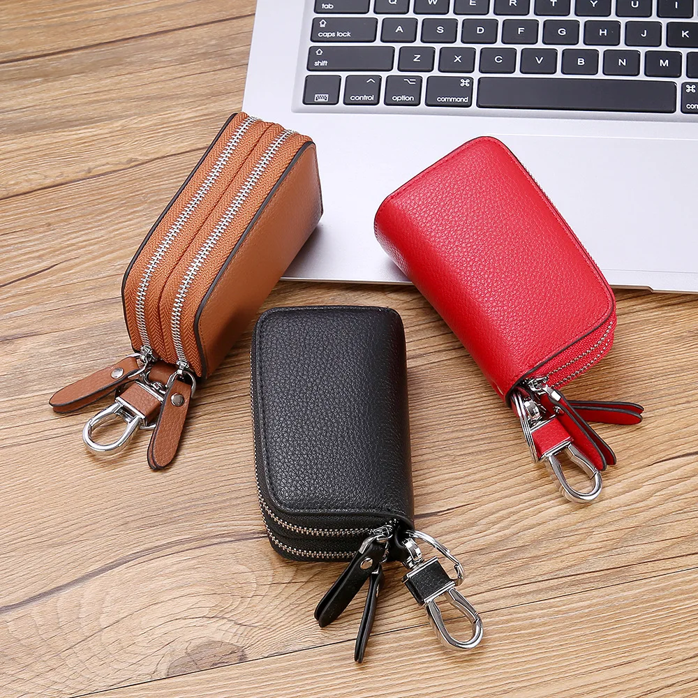 

Double Layer Car Key Bag Men's Genuine Leather Cowhide Large-Volume Simple Storage Household Key Bag Women's Universal