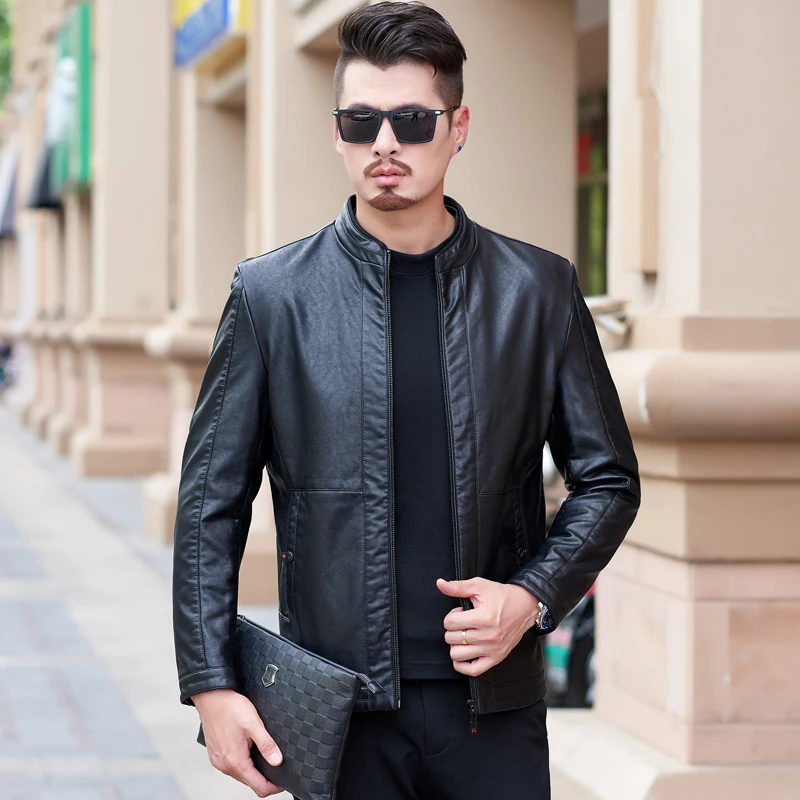 New Warm Winter Men's Leather Jacket Men Leisure Coat Outerwear Parka Leather Jackets19-8