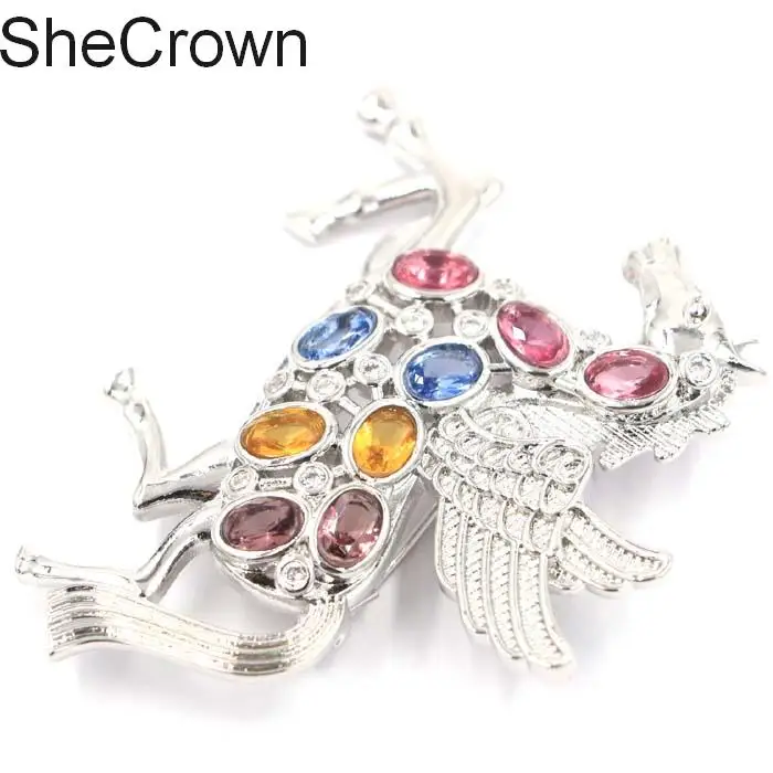 56x45mm Multi Color Pegasus Tourmaline Citrine Amethyst Violet Tanzanite CZ Gift Silver Brooch