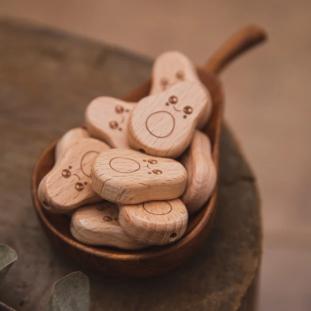 10Pc Wooden Beads Baby Teether Beech Avocado Bead DIY Teething Pacifier Chain Necklace BPA Free Wood Baby Accessories Nurse Gift 4
