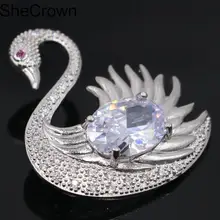 36x30 мм Классический лебедь форма Белый сапфир Турмалин CZ Дамы Подарок серебряная брошь