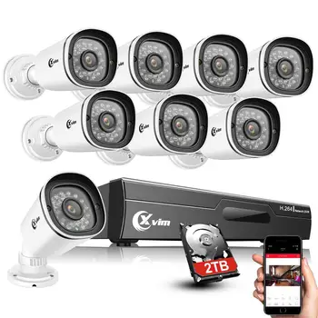 

XVIM 8CH 1080P Home Security Camera System with 2TB Hard Drive Outdoor IP66 Waterproof CCTV Recorder 8pcs HD 1920TVL Upgrade Hom