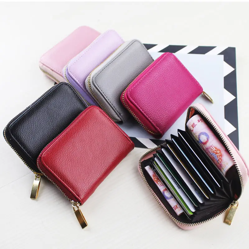 

Men Business Card Holder PU Leather Credit Card Holder Women Zipper Pocket Unisex Card Case Zipper Coin Purse Mini Wallet