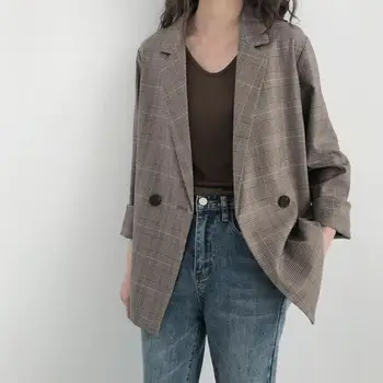 

New Fashion Spring Autumn Casual Coat Blazer Women Korean Loose Retro Work Wear Jacket Office