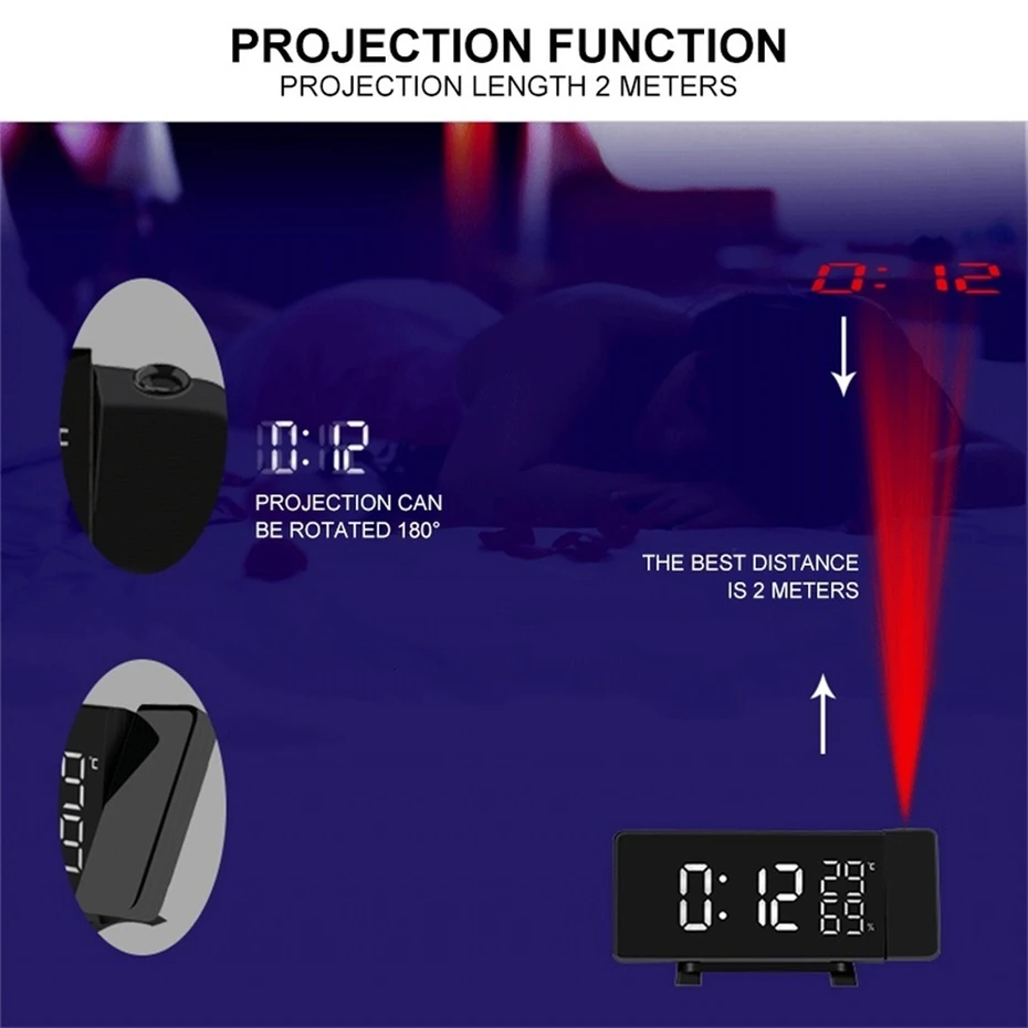 FM радио проекционный Будильник светодиодные часы цифровой термометр с влажностью дисплей функция повтора сигнала проектор настольные часы USB зарядка