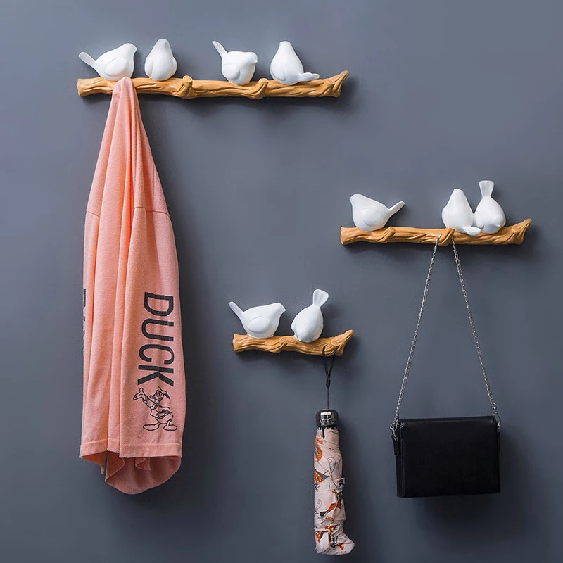 

Creative Wall Hooks Rail Storage Resin Hook Multicolor Bird Wall Hanging Crafts Key Hat Umbrella Storage Hooks Racks Wall Decor