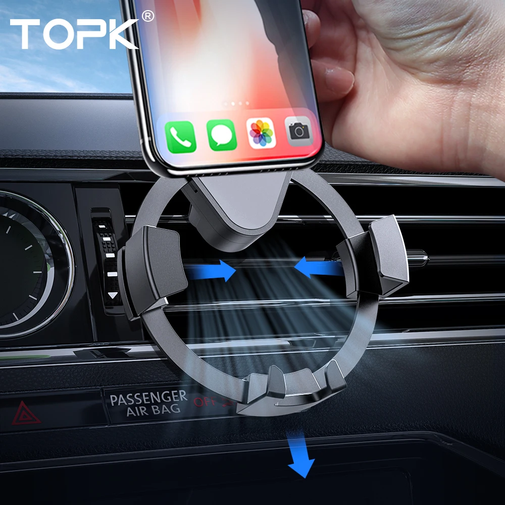  TOPK Schwerkraft Auto Telefon Halter für iPhone 8 7 6 plus 11 Telefon GPS Stand in Auto Air Vent Cl