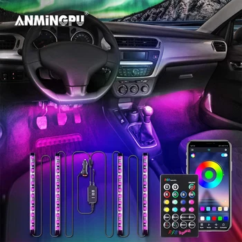 

ANMINGPU 4IN1 Car Interior Light Decoration Remote APP Music Control RGB LED Strip Lights Atmosphere Decorative LED Foot Light