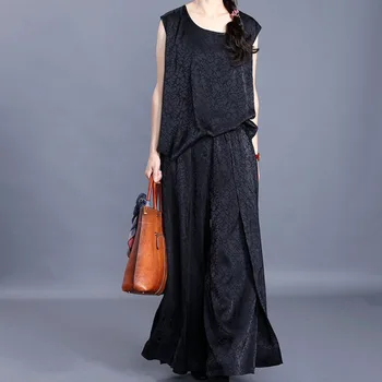 

[EWQ] 2020 Spring Summer New Arrivals O-neck Sleeveless Pullover Vest Loose Ankle Length Pants Women Solid Pattern Set AY68101