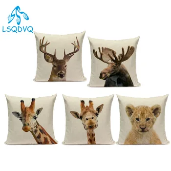

Animal Series Cushion Cover Home Decor Tiger Elephant Monkey Throw Pillows Covers Linen Pillowcase for Sofa Decoration
