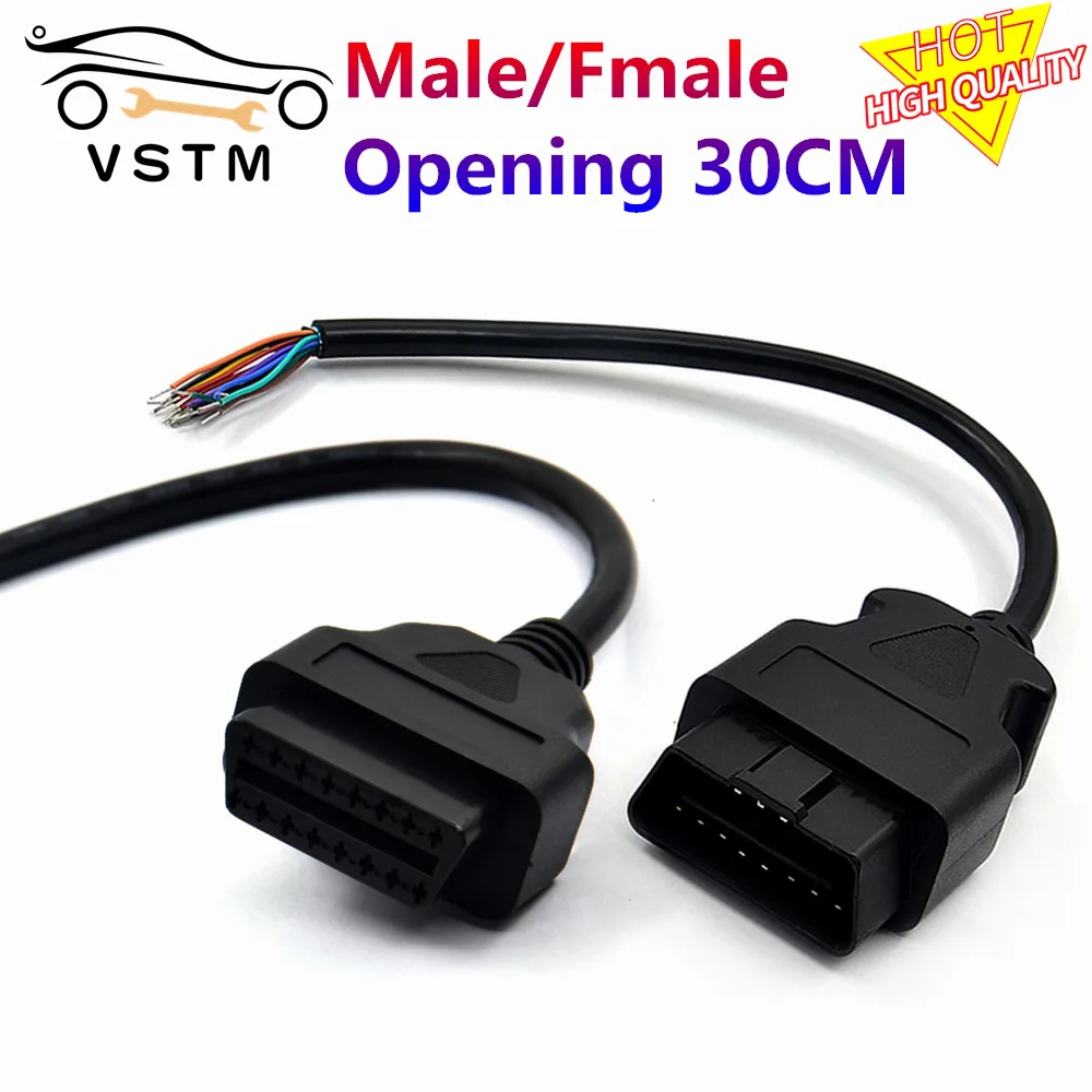 Cavo Prolunga OBD2 Maschio Angolo Retto A Femmina - 50 Cm, 16 Pin, 4 Conduttori - Adattatore Diagnostico Auto D0095