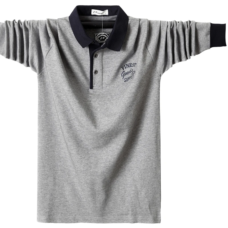 Большие размеры 4XL 5XL 6XL, Хлопковая мужская рубашка поло, большие размеры, повседневные рабочие топы, Мужская зимняя майка, эластичная рубашка поло с длинным рукавом - Цвет: Серый
