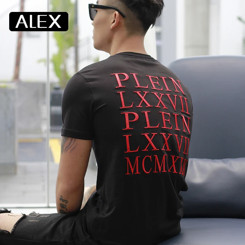 Alex Plein Футболка Мужская Летняя Повседневная хлопковая с вышивкой черная уличная