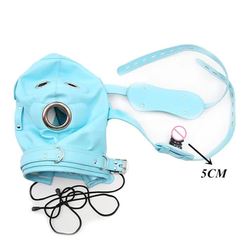 3 Colour Fetish Leather Total Lockdown Bondage Hood with Silicone Mouth Gag Dildo Openable Eye Mask Slave Adult Games Sex Toys 5