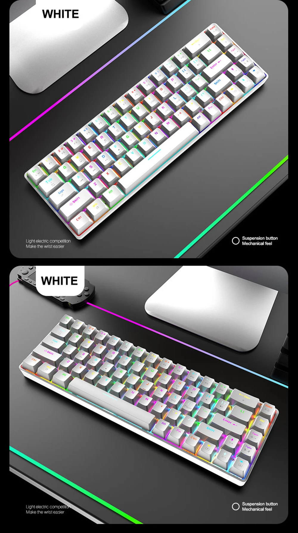 RGB Gaming Mechanical Keyboard Wired 68 Key Small Game Keyboard LED Backlight Red Blue Switch For Gamer Laptop PC Computer