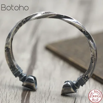 

Solid 100% S925 Sterling Silver Retro Thai Silver Horseshoe Vintage Style Viking Solid Twist Open Ended Men And Women Bangle