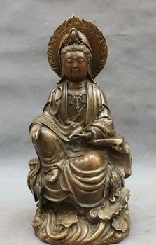 

rui rui 10" China Bronze Buddhism Lotus Kwan-yin GuanYin Pot Bodhisattva Goddess Statue