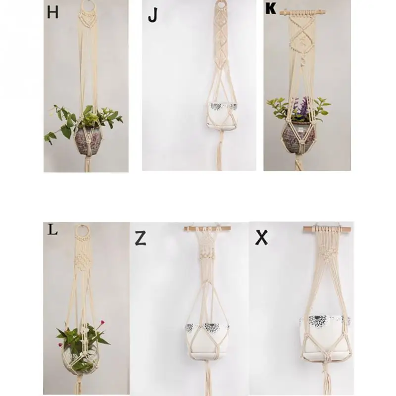 90cm Knotted Macrame Plant Hanger Vintage Cotton Linen Flower Pot Basket Lifting Rope Pot Holder Garden Tool Hanging Basket
