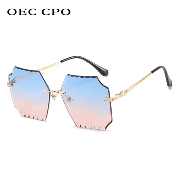 

OEC CPO Rimless Square Sunglasses Women Brand Fashion Gray Brown Shades Sunglasses Female UV400 Eyewear Men Trend Glasses O773
