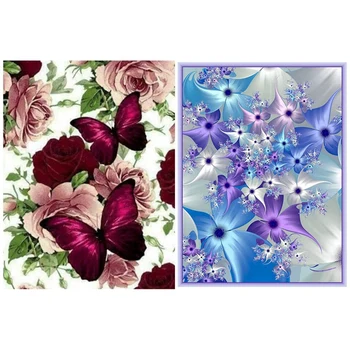 

2 Set DIY Diamond Painting Rhinestone Diamond Embroidery Cross Stitch Home Decor, Flower & Butterfly and Flower