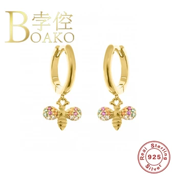 

BOAKO Mini Bee Earrings For Women 925 Sterling Silver Earrings Dangle Piercing Oreille Ear Cuffs Pendientes Oorbellen #10.3