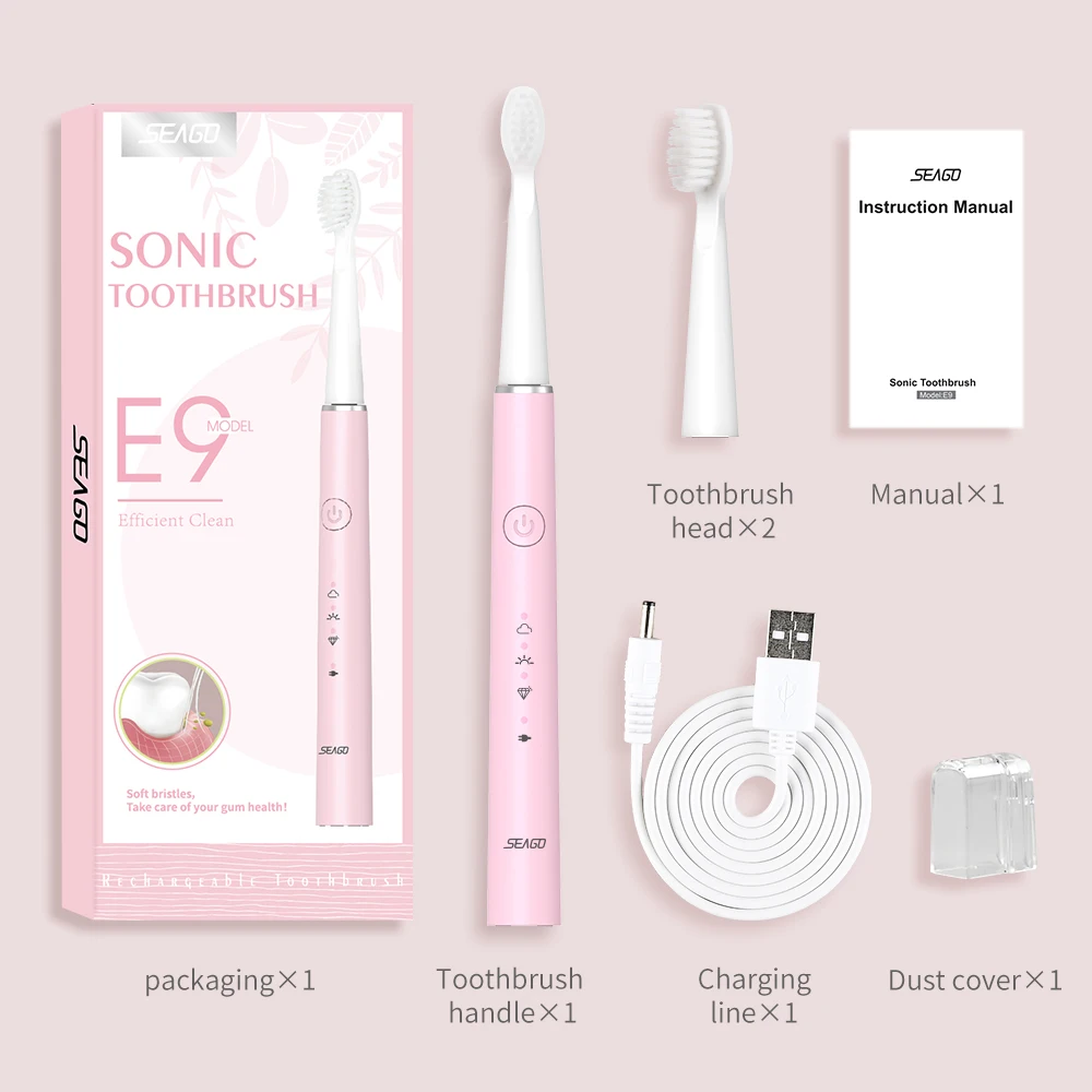 SEAGO Electric Toothbrush E9 Sonic Rechargeable Travel Waterproof Tooth Brush Buy 1 Get 1 Free 5 Mode Deep Clean Whiten Gift SEAGO Electric Toothbrush E9 Sonic Rechargeable Travel Waterproof Tooth Brush Buy 1 Get 1 Free 5 Mode Deep Clean Whiten Gift