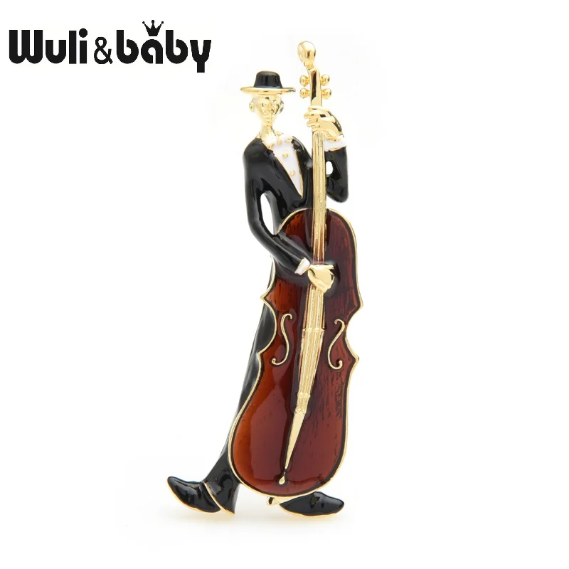 Wuli&baby, мужские броши для игры в Виолончель, для женщин и мужчин, коричневая эмалированная музыкальная игра, личный стиль, брошь для банкета, булавки, подарки