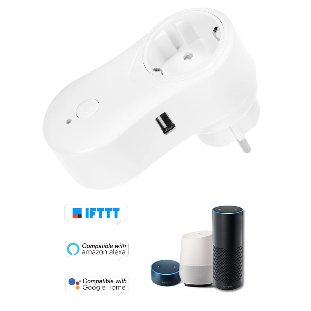 Смарт Wi-Fi розетка ЕС Тип E с USB выход дистанционное управление по смартфону Функция синхронизации Голосовое управление для Alexa Google Home