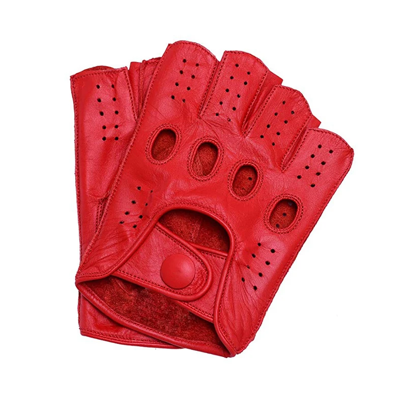 

New Arrival Mens Leather Gloves Driving Unlined Goatskin Half Finger Gloves Fingerless Gym Fitness Gloves Mittens Free Shipping