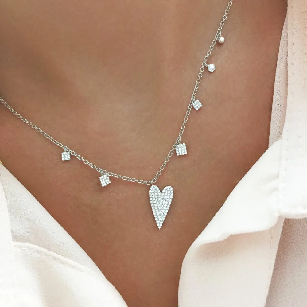 New Style Chain Necklace S925 sterling silver geometric charm Heart