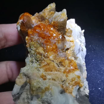 

187.9g.Rare natural garnet crystal hexagonal point feldspar mica brass multi mineral crystal symbiotic halo energy healing
