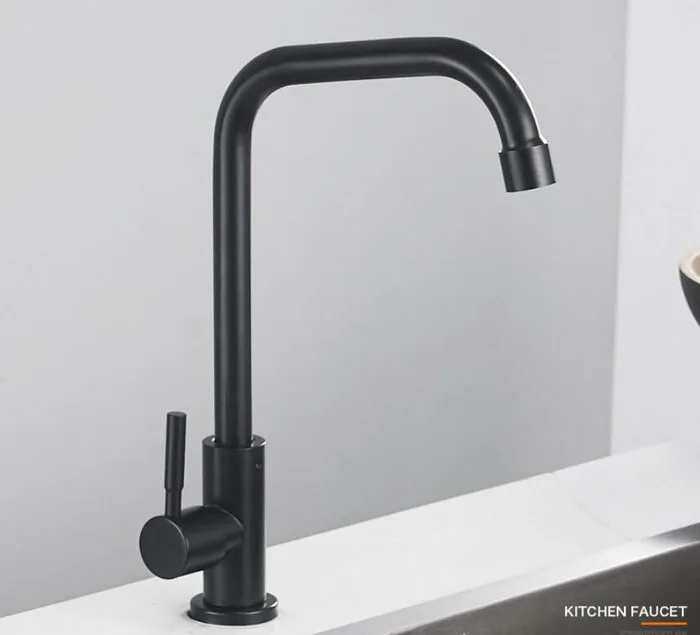 Faucet Kitchen Black Deck-Mounted-Sink Single-Cold-Water-Faucet Stainless-Steel Single-Handle