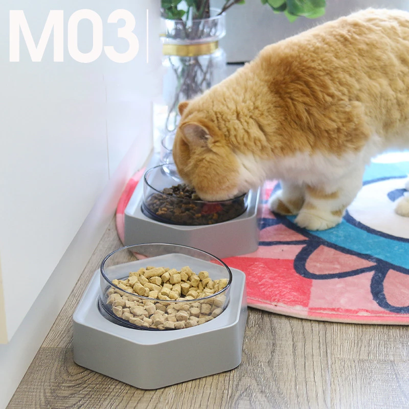 

Cat bowl pet dog cat water fountain pets automatic feeder Hexagonal oblique double bowls for cats travel outdoor pet feeding