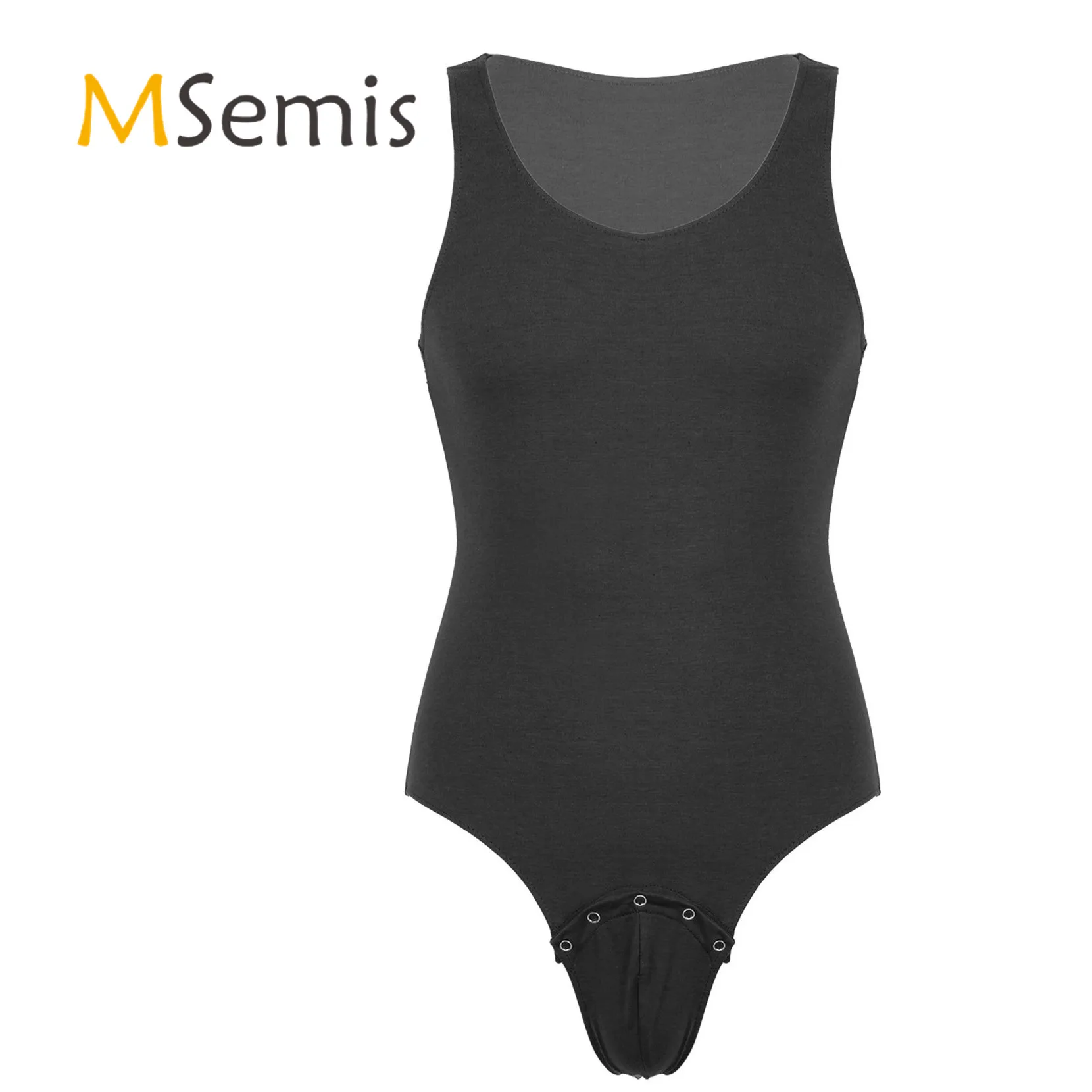 

Swimwear Mens Deep U Neck Sleeveless Press Button at Crotch Vest Shirt Sportswear Jumpsuit Bodysuit for Fitness Workout Gym
