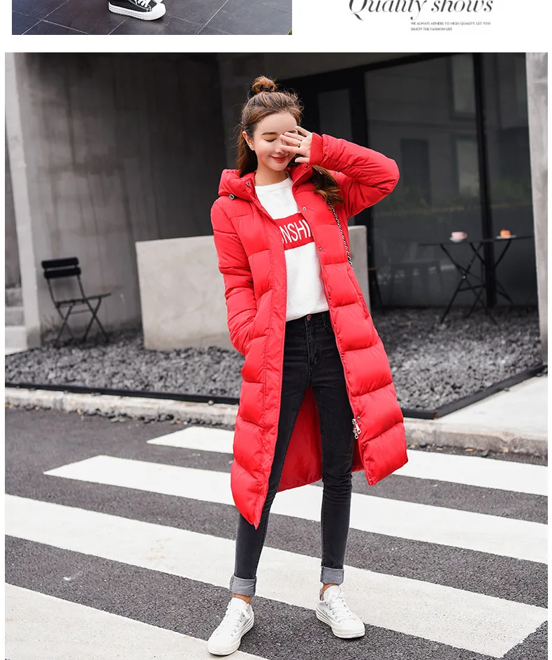 Однотонное длинное зимнее хлопковое пальто с капюшоном, женские повседневные куртки на молнии с карманами, приталенные куртки размера плюс, женские теплые куртки в Корейском стиле