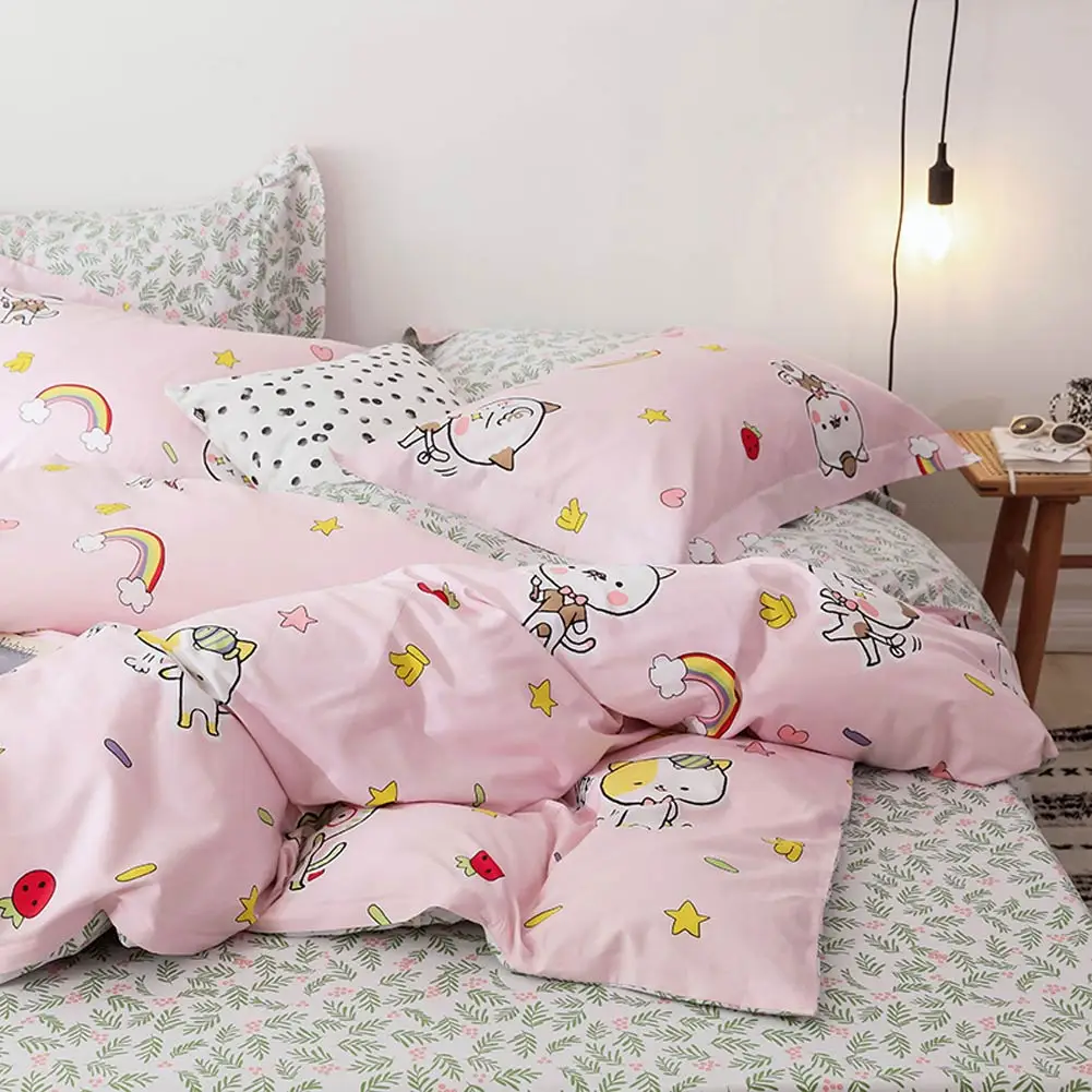 2019 розовый мультяшный пододеяльник с цветами для кошек, набор постельного белья из хлопка с высоким содержанием хлопка, простыня с двойной