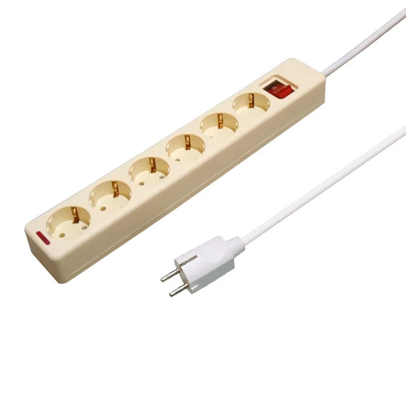 

Power Strip 6AC Outlet with ON/OFF Switch European Germany standard Home office Extension Socket 1.5/2/3M Power Cable