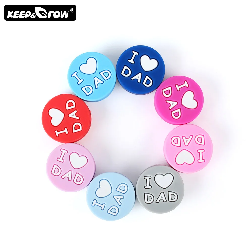 

Keep&Grow 10pcs I Love Dad Silicone Beads Round Baby Teething Beads DIY Pacifier Clips Bead Teething Toys Rodent Baby Products
