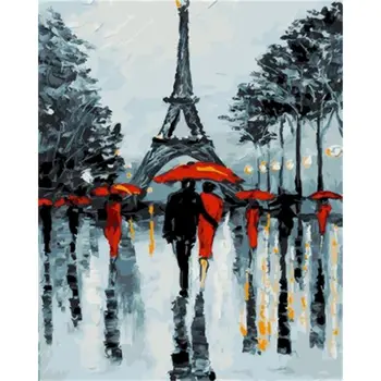 

GATYZTORY Frame Lover and Iron Tower Landscape Painting By Numbers Diy Oil Painting On Canvas Wall Decorations For Home