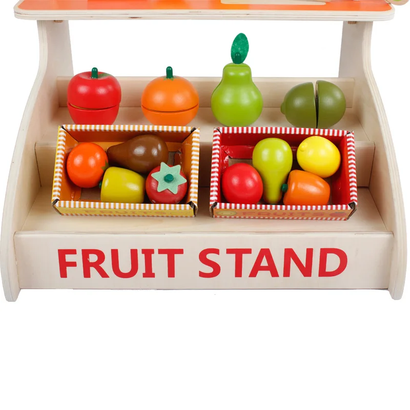 

Children Wooden Model Slicer & Vegetable Fruit Cutting Play House Educational Toy Baby Fruit Stand Toy