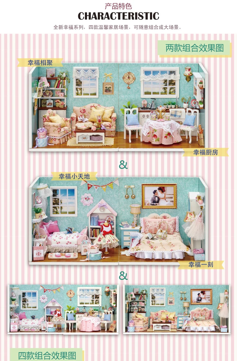 DIY Assembled Handmade Villa Cabin Model for Making Mini House H-006 Combo Toy Made in China Girl'S Birthday