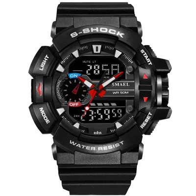 Лидирующий бренд Мужские часы наружные спортивные электронные часы мужские военные часы мужские G стиль наручные часы, кварцевые часы Двойные часы - Цвет: Black silver