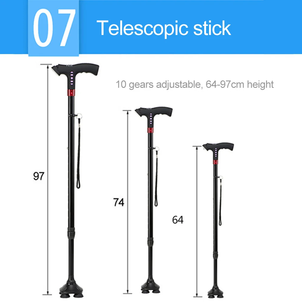 Walking Stick LED Light Canes Trekking Trail Hiking Poles Old Man Ultralight Folding Protector Adjustable T Handlebar Elders | Спорт и