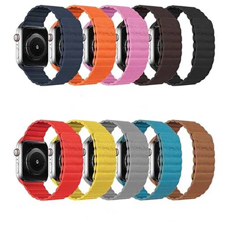 

2020 leather strap Wristband for Apple watch iwatch 1/2/3/4/5 two-section loop magnetic strap Convenient disassembly quick wear