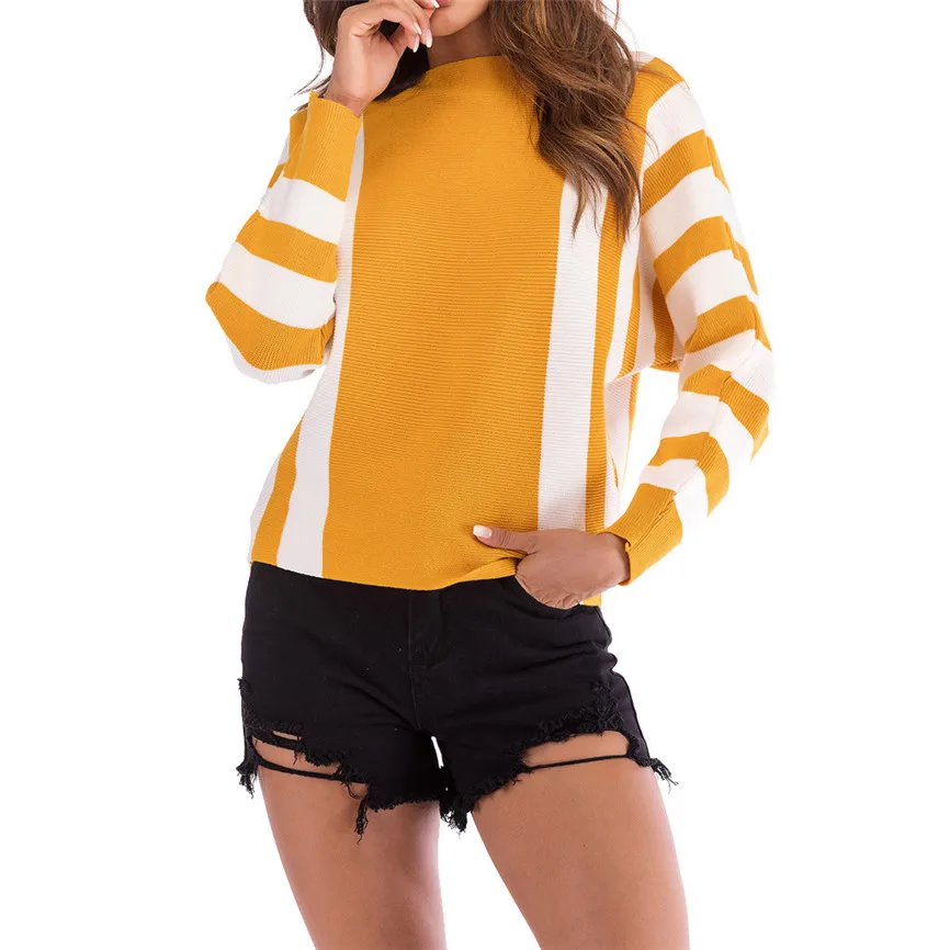 

Tops Sweaters For Women Female Colorblock O Neck Long Sleeve Knitted Sweater Jumper Top Blouse Sweater Women 2019