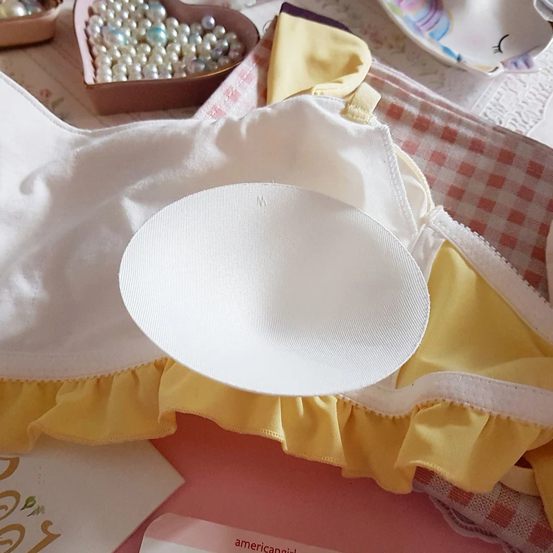 Мягкий комплект нижнего белья с рисунком Пикачу для девочек, Kawaii, желтый топ-труба, комплект из бюстгальтера и трусиков, японский сексуальный милый комплект бикини в стиле Лолиты