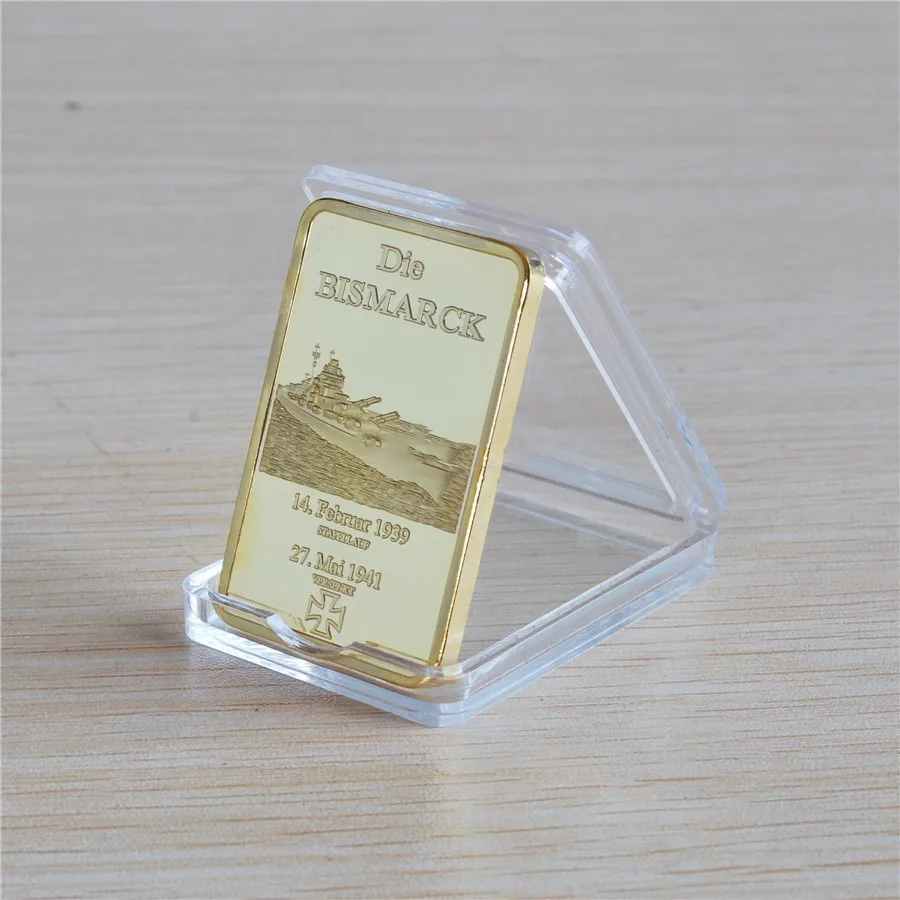 Немецкая медаль WW2 Deutsche Marine 999 позолоченная балка немецкая Золотая Die Bismarck