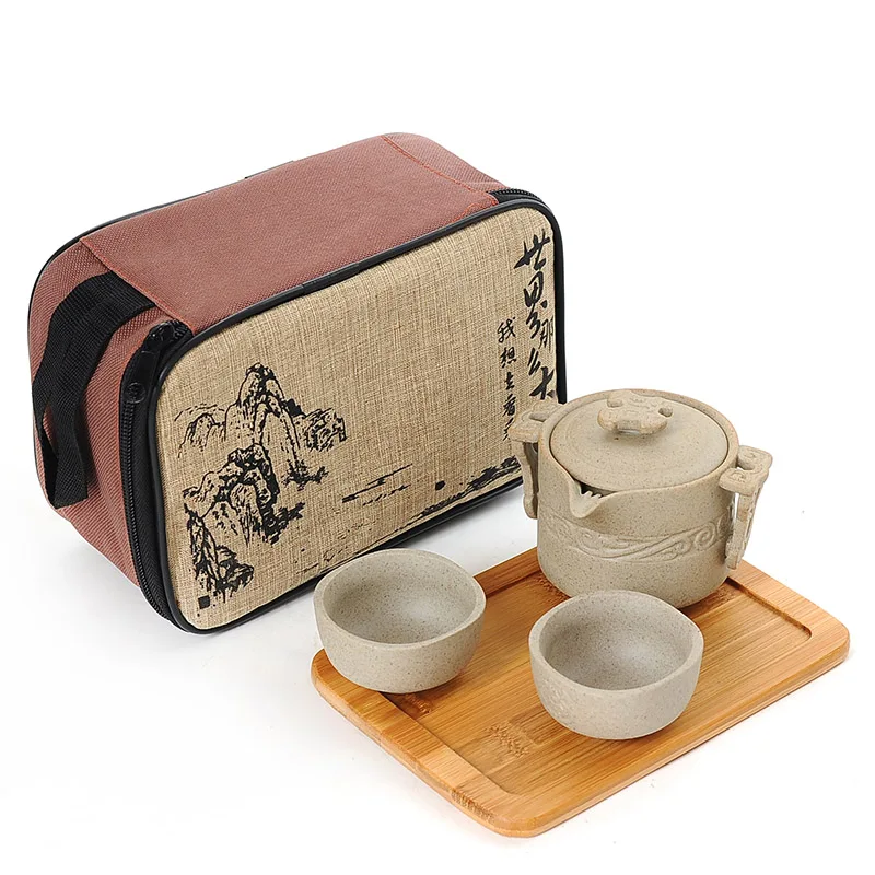 1POT 2CUPS1TRAY1BAG Керамический чайный горшок, портативный чайный набор для путешествий, портативная чайная посуда, китайский Gaiwan для кунг-фу, домашняя кофейная посуда, винтажная WJ10296 - Цвет: 1POT 2CUPS1TRAY1BAG